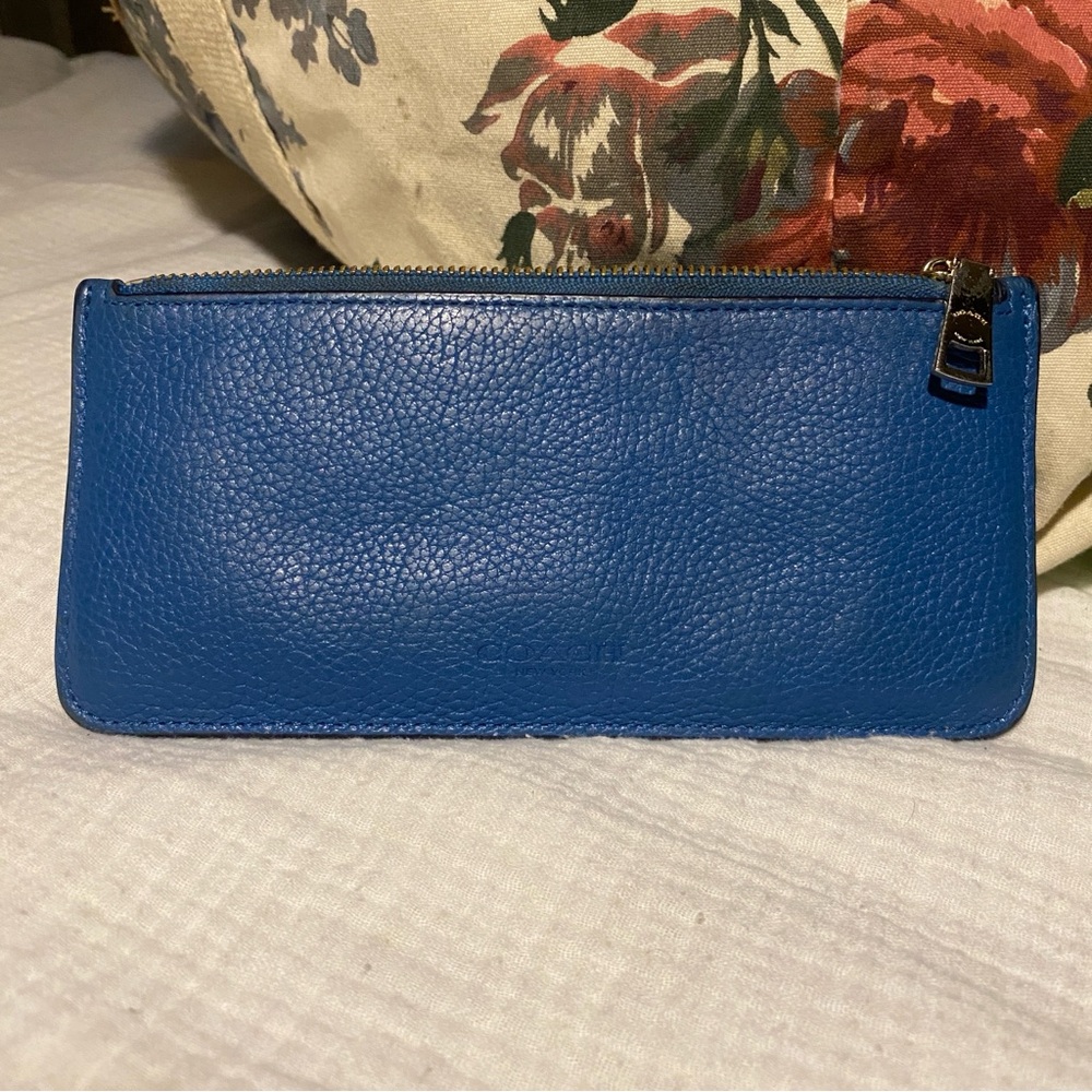 COACH womens blue leather long card holder wallet zip - Picture 2 of 7